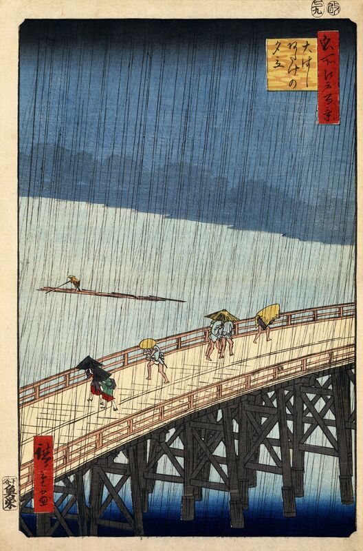Nagła ulewa nad mostem Shin-Ōhashi w Atake - Utagawa Hiroshige